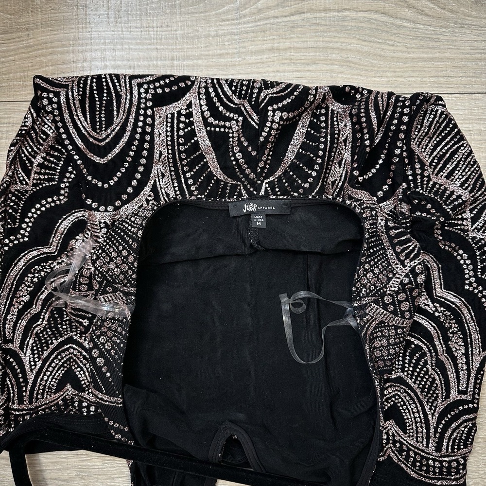 Jump Apparel Halter Dress Black & Rose‎ Gold Glitter Open Back Bodycon Women's M - Picture 5 of 10
